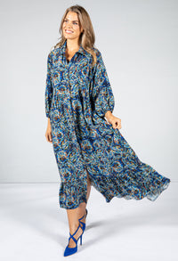 Paisley Pop Print Maxi Dress in Cobalt & Navy