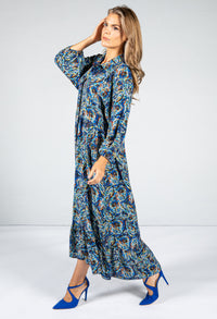 Paisley Pop Print Maxi Dress in Cobalt & Navy