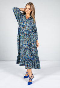 Paisley Pop Print Maxi Dress in Cobalt & Navy