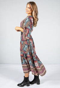 Multi-Print Collarless Maxi Dress in Mint