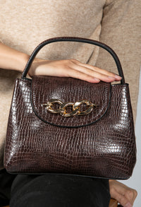 Mini Faux Snake Skin Bag in Chocolate