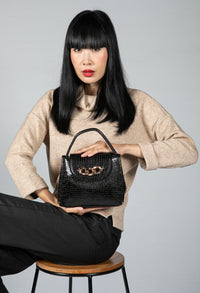 Mini Faux Snake Skin Bag in Black