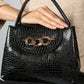 Mini Faux Snake Skin Bag in Black