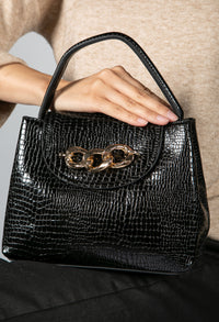 Mini Faux Snake Skin Bag in Black