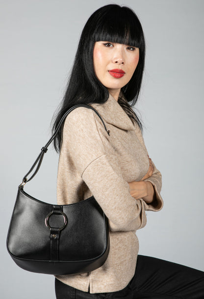 Black Shoulder Bag with Ring Detail