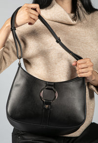 Black Shoulder Bag with Ring Detail