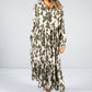 Geometric Print Tiered Maxi Dress in Olive & Oat