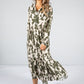 Geometric Print Tiered Maxi Dress in Olive & Oat