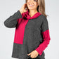 Cowl-Neck Block  Knit Jumper in Magenta & Charcoal