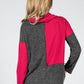 Cowl-Neck Block  Knit Jumper in Magenta & Charcoal