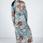 Blossom Print Silk Feel Dress in Deep Turquoise