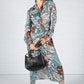 Blossom Print Silk Feel Dress in Deep Turquoise