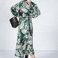 Blossom Print Silk Feel Dress in Forest Green