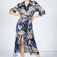 Blossom Print Silk Feel Dress in Deep Blue