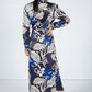 Blossom Print Silk Feel Dress in Deep Blue