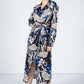 Blossom Print Silk Feel Dress in Deep Blue