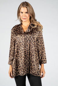 V-Neck Silk Feel Leopard Print Blouse