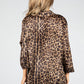 V-Neck Silk Feel Leopard Print Blouse