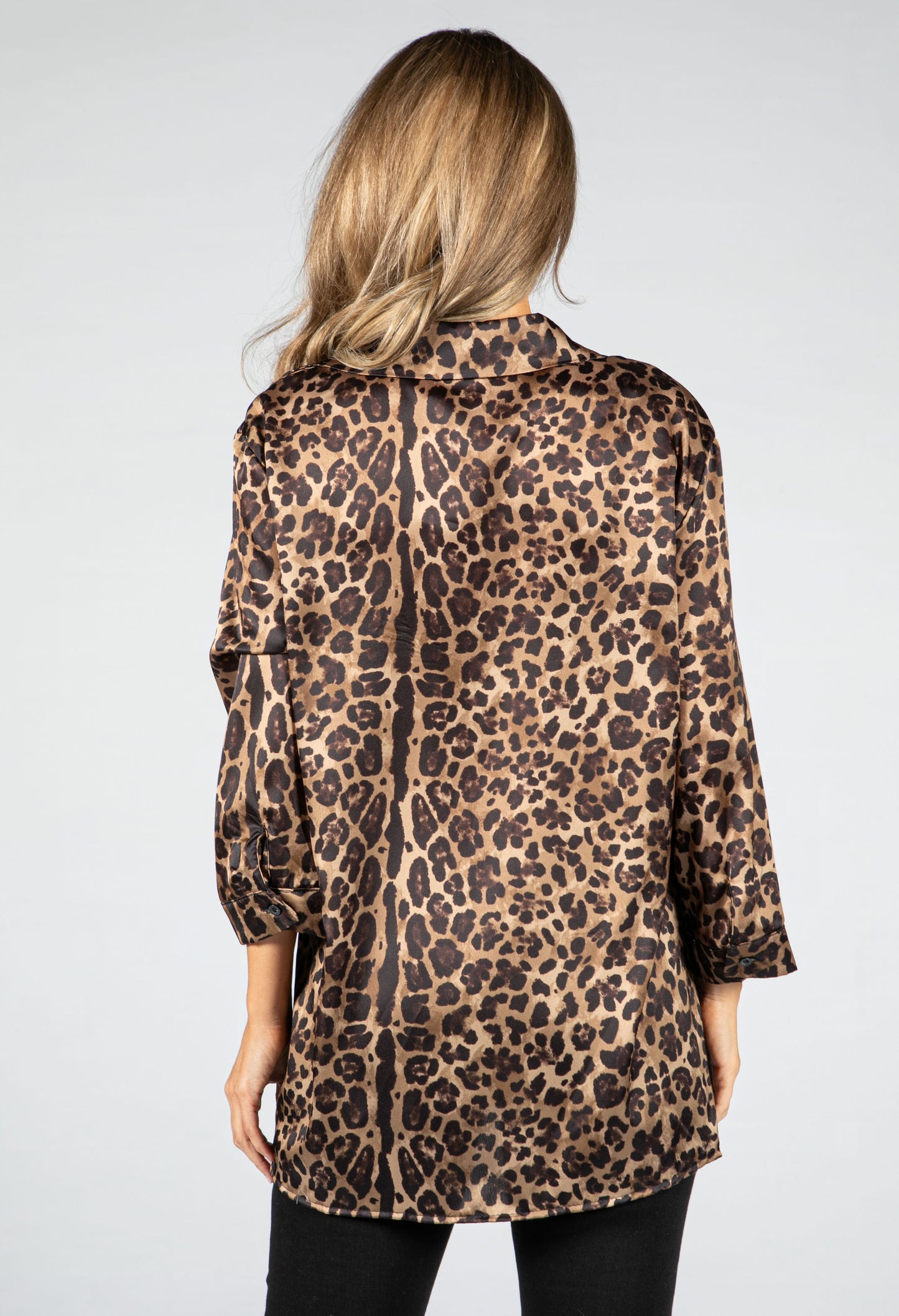 V-Neck Silk Feel Leopard Print Blouse