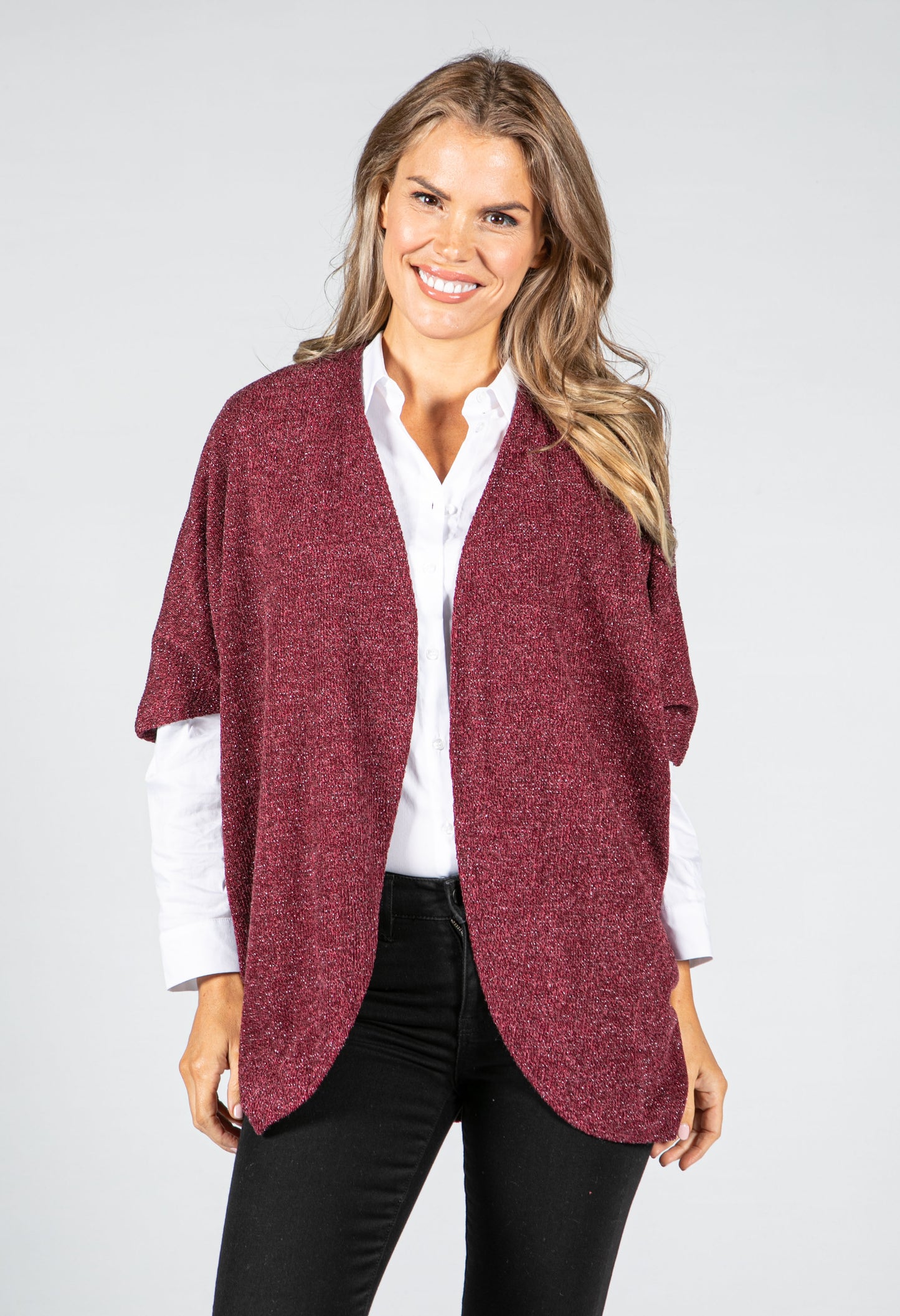 Lurex Knit Cardi in Wine