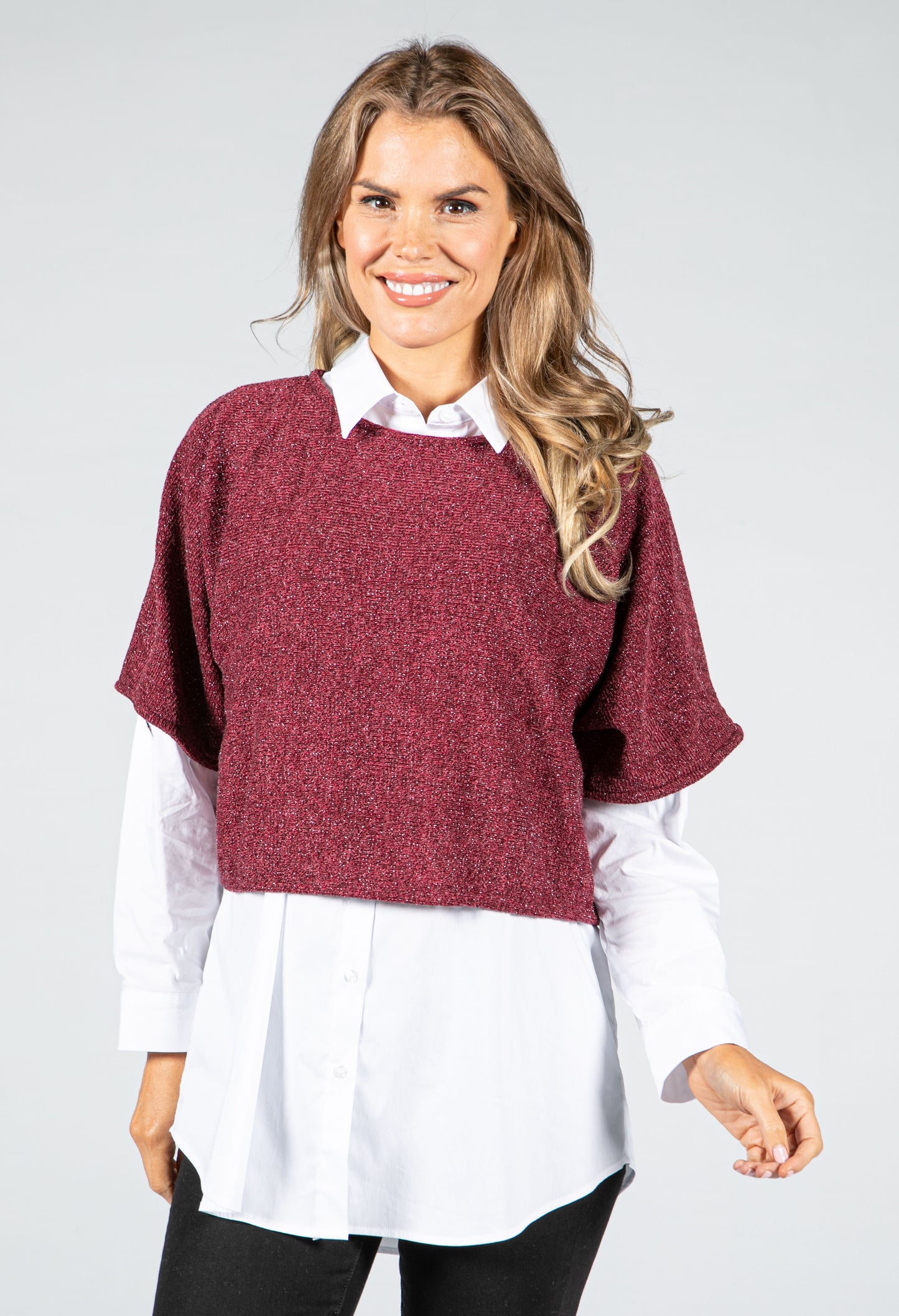 Lurex Knit Pullover in Wine