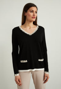 V Neck Jumper With Embellished Details