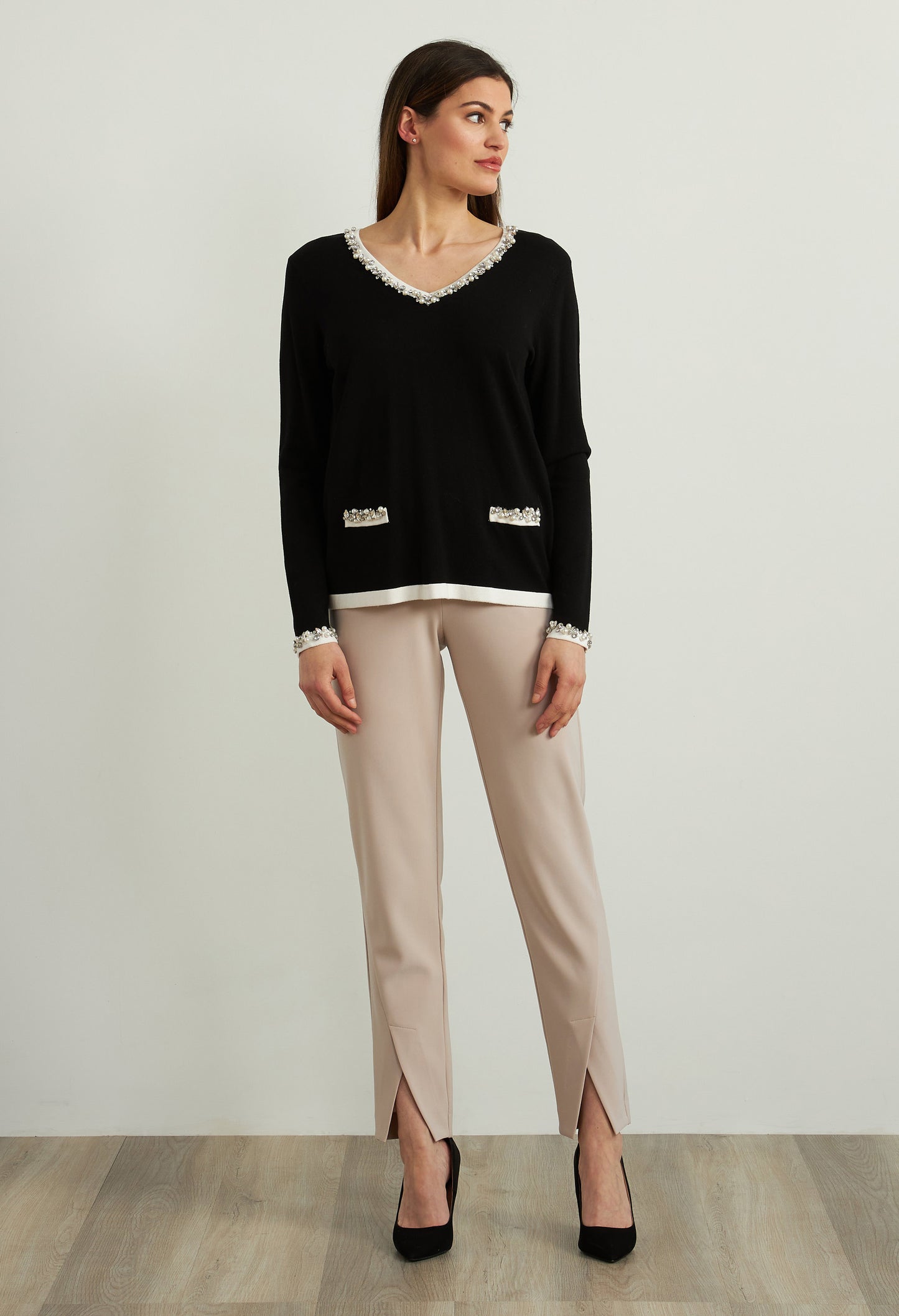 V Neck Jumper With Embellished Details