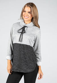 Stand-Up Collar Block Knit Jumper in Dark Grey