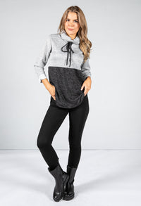 Stand-Up Collar Block Knit Jumper in Dark Grey