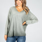 Soft V-Neck Long Sleeve Knit Top in Khaki