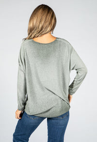 Soft V-Neck Long Sleeve Knit Top in Khaki