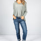 Soft V-Neck Long Sleeve Knit Top in Khaki