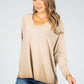 Soft V-Neck Long Sleeve Knit Top in Beige