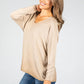 Soft V-Neck Long Sleeve Knit Top in Beige