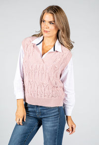 Crochet Knit Sweater Vest in Rose Pink