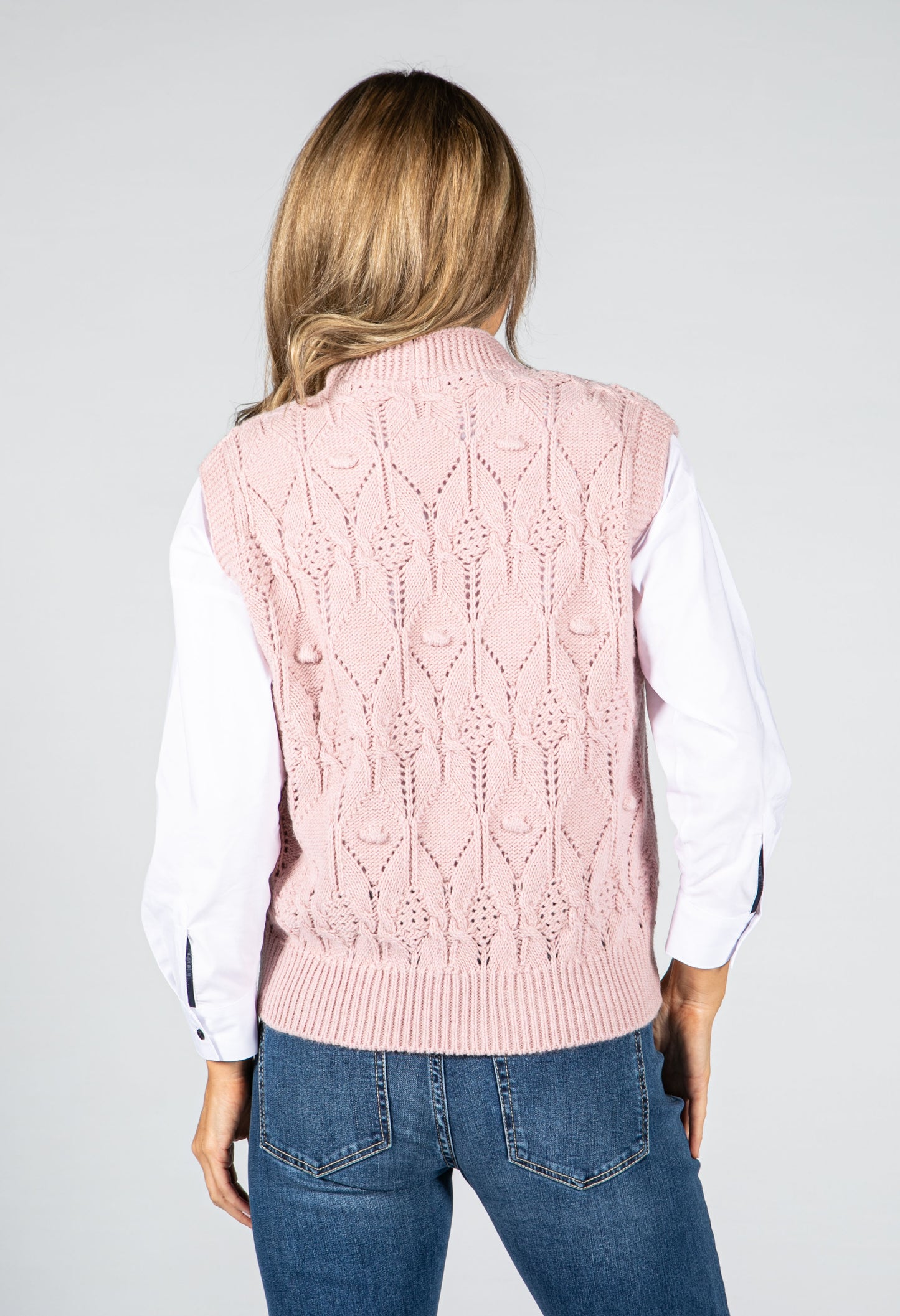 Crochet Knit Sweater Vest in Rose Pink