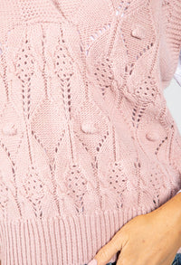 Crochet Knit Sweater Vest in Rose Pink