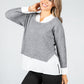 Grey Knit Jumper With Attached Off-White Under Shirt