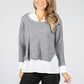 Grey Knit Jumper With Attached Off-White Under Shirt