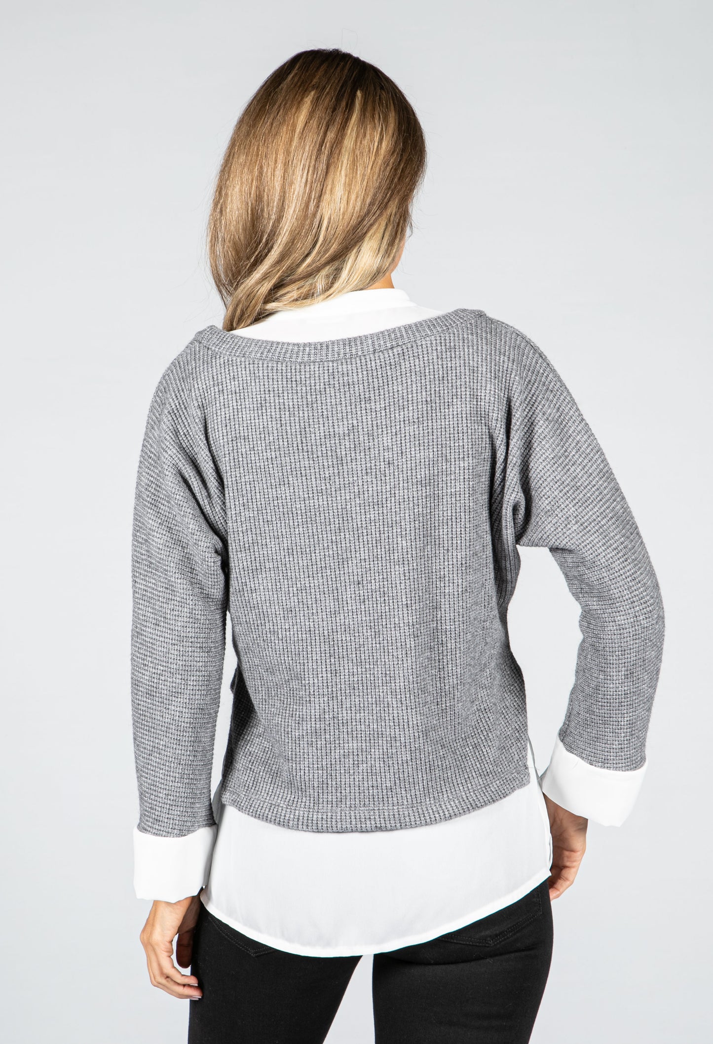 Grey Knit Jumper With Attached Off-White Under Shirt