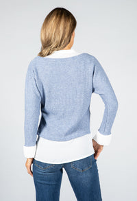 Blue Knit Jumper With Attached Off-White Under Shirt