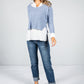 Blue Knit Jumper With Attached Off-White Under Shirt