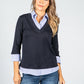 Navy Long Sleeve Top with Attached Under Shirt Detail