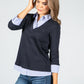 Navy Long Sleeve Top with Attached Under Shirt Detail