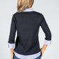 Navy Long Sleeve Top with Attached Under Shirt Detail