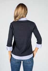 Navy Long Sleeve Top with Attached Under Shirt Detail