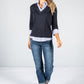 Navy Long Sleeve Top with Attached Under Shirt Detail