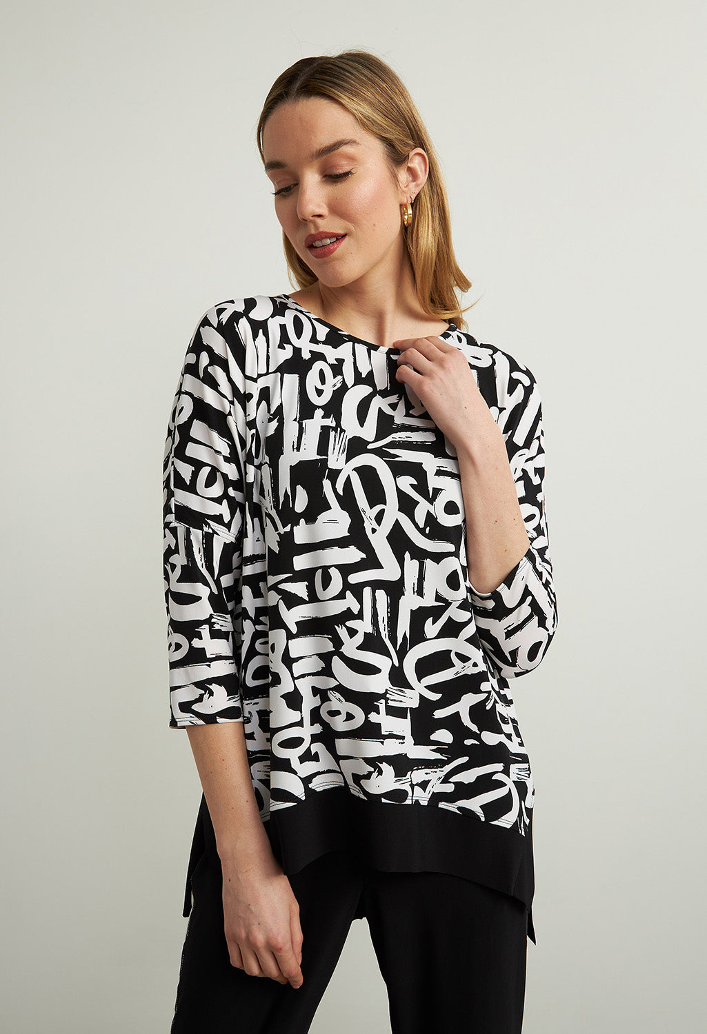 Abstract Printed Top in Black and Vanilla