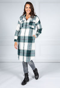 Bottle Green Checked Midi Coat