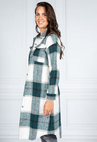 Bottle Green Checked Midi Coat